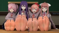 3d 4girls big_feet brown_hair doki_doki_literature_club embarrassed feet femdom foot_fetish foot_focus footdom giantess jinouga97 malesub mc_(doki_doki_literature_club!) monika_(doki_doki_literature_club) natsuki_(doki_doki_literature_club) pink_hair purple_hair red_hair sayori_(doki_doki_literature_club) shy smug soles take_your_pick yuri_(doki_doki_literature_club)