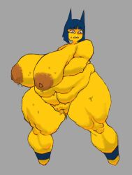 1girls alternate_body_type animal_crossing ankha anthro areola areolae belly breasts_bigger_than_head chubby chubby_female female female_only furry huge_breasts nipples nude nude_female pussy solo solo_female sweat sweaty sweaty_body sykotikfuckerr tagme yellow_body