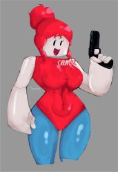 1girls arsenal_(rolve) big_breasts big_thighs breasts camex_ classic_girl_(arsenal) female female_focus female_only first_porn_of_character gun holding holding_gun red_hair roblox roblox_game robloxian self_upload tagme thick_thighs