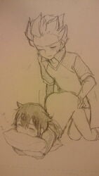 bottomless endou_mamoru inazuma_eleven inazuma_eleven_(series) sex shuuya_gouenji spiked_hair yaoi