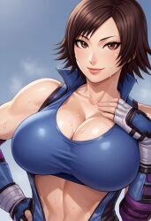 ai_generated asuka_kazama big_breasts blue_sports_bra bra civitai cleavage elbow_gloves elbow_pads female female_only gloves kazama_asuka namco solo sports_bra tekken tekken_5_dark_resurrection tekken_7 tekken_8 tekken_tag_tournament_2 tight_clothing