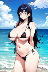 ai_generated beach big_breasts bikini boku_no_kokoro_no_yabai_yatsu nerdworld97 thick_thighs yamada_anna