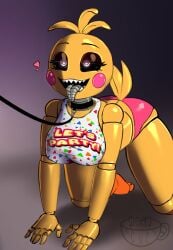 <3_eyes 1female animatronic animatronic_female bib black_sclera chicken collar doggy_style doggy_style_position feather_hair feathers female female_focus female_only five_nights_at_freddy's five_nights_at_freddy's_2 heart-shaped_pupils heart_eyes joints leash leash_and_collar looking_up metal_tongue open_mouth orange_legs pink_panties redraw robot robot_girl robot_joints sharp_teeth sloppycup tail tongue_out toy_chica_(fnaf) toy_chica_(love_taste) white_eyes yellow_body