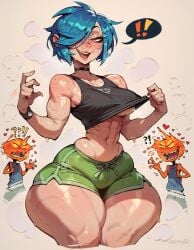 ai_generated blue_hair bracelet breasts doppel_(copied_style) ed_edd_n_eddy female hair_over_one_eye kanker_sisters looking_at_viewer marie_kanker nail_polish short_hair