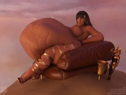 1girls 3d bangs bbw belly big_belly big_breasts black_hair breasts dark-skinned_female dark_skin egyptian egyptian_female fat female grimmspring high_heels huge_belly huge_breasts nipples obese overweight