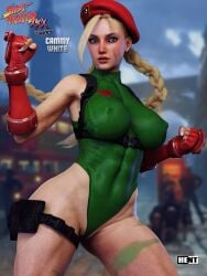 3d blonde_hair breasts cammy_white female hent92 large_breasts leotard nipple_bulge street street_fighter