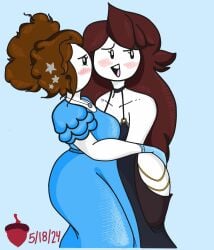 2girls black_dress blue_dress blush brown_hair dancing formal formal_wear hand_on_ass hand_on_butt jaiden jaiden_animations let_me_explain_studios meme_attire modakawa_dress rebecca_parham squirrellewds tagme youtube youtuber yuri