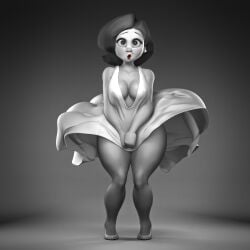 1girls 3d cosplay dress dress_lift female female_only helen_parr human human_only light-skinned_female light_skin marilyn_monroe marilyn_monroe_(cosplay) ozzo the_incredibles tomphelippe white_dress