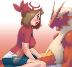 alternate_version_available apostle blaziken blush brown_hair cowgirl_position duo game_freak male/female male_blaziken may_(pokemon) may_(pokemon_rs) nintendo penetration_through_clothes pokemon pokemon_(species) pokemon_rse pokephilia vaginal_penetration x-ray