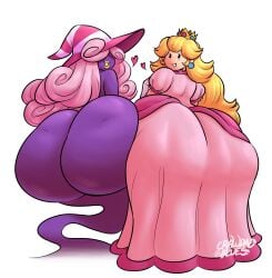 2girls ass ass_bigger_than_body ass_bigger_than_head ass_bigger_than_torso ass_focus ass_to_ass big_butt blonde_hair bottom_heavy bubble_ass bubble_butt clothed clothing crawdadblues dress fat_ass female female_only full_of_gas high_heels huge_ass huge_butt hyper hyper_ass large_ass large_butt looking_at_viewer looking_back looking_back_at_viewer mario_(series) multiple_girls nintendo nude paper_mario paper_mario:_the_thousand-year_door paper_peach pink_dress pink_hair princess princess_peach purple_body seductive seductive_female seductive_look seductive_smile simple_background smelly_ass smile smiling_at_viewer standing tagme teasing thick_ass vivian_(paper_mario) white_background