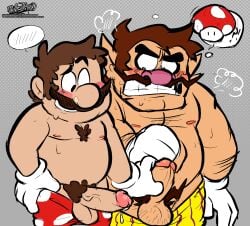 2boys blush color_edit colored_sketch erection facial_hair gay grabbing_penis hairy_balls male male_only mario mario_(series) moustache mushroom naughtybassard pubic_hair self_upload shocked super_mario_bros. sweat tagme third-party_edit torquewintress underwear wario