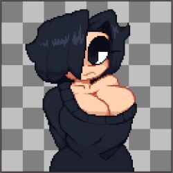 big_breasts black_hair black_sweater cleavage female female_focus female_only goth_girl makeup mommy naomi_(naomii64) naomi_64 naomii64 pixel_art sweater twitter twitter_user_oc