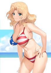 1girls a1 adult american_flag_bikini armpits bare_arms bare_belly bare_legs bare_midriff bare_shoulders bare_skin bare_thighs belly belly_button bikini bikini_bottom bikini_only bikini_top blonde_female blonde_hair blonde_hair blonde_hair_female blue_eyes blue_eyes_female blue_sky breasts breasts cleavage collarbone dot_nose elbows female female_focus female_only fingernails fingers girls_und_panzer groin hand_on_hip hand_on_own_hip hand_on_own_thigh hand_on_thigh high_resolution highres hourglass_figure initial-g kay_(girls_und_panzer) large_breasts leaning_forward legs light-skinned_female light_skin lips long_hair looking_at_viewer naked naked_female navel nipple_bulge nude nude_female ocean outdoors parted_bangs sea seaside shoulders sideboob simple_background sky slender_body slender_waist slim_girl slim_waist smile smiling smiling_at_viewer solo standing string_bikini swimsuit swimwear thick_thighs thighs thin_waist upper_body v-line wavy_hair white_background