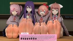 3d 4girls alternate_version_available big_feet brown_hair dialogue doki_doki_literature_club embarrassed feet female femdom foot_fetish foot_focus footdom full_color fully_clothed giantess jinouga97 malesub mc_(doki_doki_literature_club!) monika_(doki_doki_literature_club) natsuki_(doki_doki_literature_club) no_penetration pink_hair purple_hair red_hair sayori_(doki_doki_literature_club) shy smug take_your_pick text text_box text_bubble yuri_(doki_doki_literature_club)