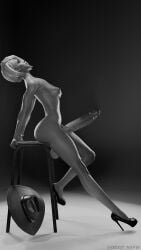 ashe_(overwatch) black_and_white erection futanari nyl_ashe overwatch overwatch_2 pose posing