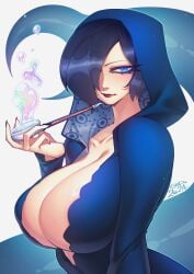 big_breasts black_hair blue_eyes blue_hair female female_focus female_only gofa large_breasts looking_at_viewer madame_shyarly mermaid mermaid_girl one_piece short_hair shortfin_mako_shark solo solo_female solo_focus