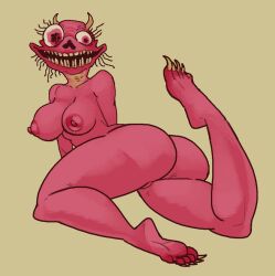 1girls big_ass big_breasts britney_(smiling_friends) demon demon_girl feet female_only monster nightmare_waifu red_skin simple_background smile smiling_friends sumghoul tagme ugly ugly_female