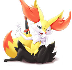 blue_eyes blush braixen eryz fangs female feral fur hi_res key_chain mammal nintendo pokémon_(species) pokemon pokemon_(species) pussy sitting smile solo stick vaginal_penetration video_games