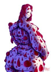 bbw big_butt blood_tooth_fungi blood_tooth_mushroom bloody_tears body_horror butt_focus cellulite chubby fat fat_folds flora_fauna goo_hair holes_in_body long_hair looking_back mild_blood monster_girl mushroom mushroom_girl rikert slimey smiling tagme weirdricket