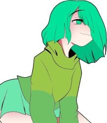 amber_lightvale ass glitchtale green_eyes green_hair green_skirt green_sweater legs short_hair skirt thighs wearing_clothes