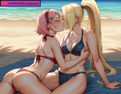 ai_generated ino_yamanaka lesbian_kiss sakura_haruno tagme yuri