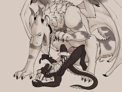 4:3 anal anal_sex anthro anthro_on_feral balls collar dragon duo erection feral fur furred_dragon gay gorath hi_res knot leash male male_only monochrome open_mouth penetration sex size_difference small_dom_big_sub tongue tongue_out yaoi zoophilia