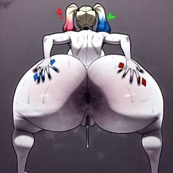 1girls ai_generated anus artist_request batman_(series) crouching dc dc_comics dripping_pussy fat_ass gigantic_ass harley_quinn heart huge_ass hyper_ass large_ass leaking_pussy massive_ass nude nude_female pawg pussy spread_ass spreading supervillainess sweat thick_ass villainess white_skin