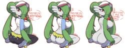 1girls 2019 absurd_res alternate_hairstyle alternate_species anthro anthrofied ass ass_cleavage big_ass big_breasts blush breasts butt_crack clothed clothing comic cosplay cosplay_gardevoir cute darkprincess04 dialogue double_bun enf english_text feet female female_only gardevoir green_hair hair hair_over_eye hair_over_one_eye half-closed_eyes hat headgear headwear hi_res huge_breasts humanoid kneeling legwear looking_aside looking_at_viewer looking_back lost_clothes midriff miniskirt mostly_nude nintendo nipples nude original_character pokémon_(species) pokemon pokemon_(species) pokemon_bw2 pokemon_rse rear_view rosa_(pokemon)_(cosplay) smile solo text thick_thighs thin_waist thong tights twintails undressing video_games white_skin wide_hips