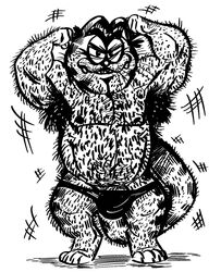 1boy anthro belly bulge feline flexing garfield_(series) garfield_the_cat hairy hairy_armpits hirsute jacknerwolf male male_only monochrome musclegut muscles nipples penis_outline solo topless underwear what