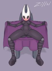 areola arthropod black_areola black_nipples black_skin blush cloak exhibitionist female female_only hollow_knight hornet hornet_(hollow_knight) humanoid navel nipples nude pussy robe sitting solo video_games zillsi