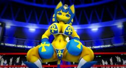 1girls 3d 3d_(artwork) 3d_artwork 3d_model animal_crossing ankh ankha ankha_(animal_crossing) ankha_(hazeker) arena big_breasts big_thighs bikini blue_boxing_gloves blue_eyes blue_eyeshadow blue_gloves blue_hair blue_swimsuit boxing boxing_gloves boxing_ring breasts busty busty_female camper222 cleavage curvy defeated domestic_cat dominant_female dominated_male doubutsu_no_mori eyeshadow felid feline female female_dominating_male female_focus female_only fighting_ring furry gloves half-closed_eyes hazeker looking_at_viewer mmd nairu_(doubutsu_no_mori) nintendo pov shinguards solo squatting squatting_female swimsuit tail thick thick_hips thick_thighs thighs wide_hips yellow-skinned_female yellow_skin