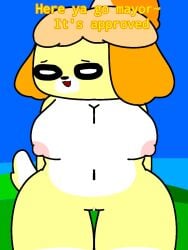 3:4 animal_crossing anthro canid canine canis chat domestic_dog female goofy_ahh hi_res isabelle_(animal_crossing) island mammal nintendo nude shih_tzu shy solo toy_dog unknown_artist