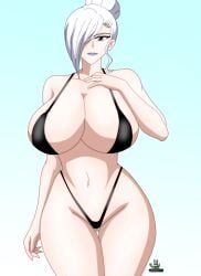 big_breasts black_bikini blue_lipstick grey_eyes huge_breasts noir-black-shooter rwby white_hair winter_schnee