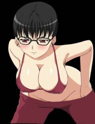 black_hair bra cleavage edit glasses large_breasts seikon_no_qwaser shiisaki_lulu undressing