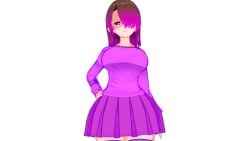 bete_noire betty_noire breasts brown_hair glitchtale koikatsu pink_eyes pink_hair pink_shirt purple_shirt short_hair skirt wearing_clothes