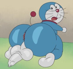 1boy ass_bigger_than_body ass_bigger_than_head big_ass big_ass_(male) big_butt bubble_butt censored censored_penis doraemon doraemon_(character) femboy femboy_only kiffy_(artist) looking_at_viewer male male_only robot robot_femboy robot_tail