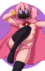 fanart gas_mask magical_girl mahou_shoujo_magical_destroyers pink pink_(magical_destroyers) pink_hair pose soora_draws(artist) thighhighs