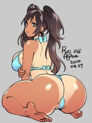 1girls 2019 ass back barefoot big_ass big_breasts bikini breasts cleavage dated feet female female_only huge_ass huge_breasts looking_at_viewer looking_back rear_view ryo_agawa soles solo tan tanline tanlines text thick_thighs toes twintails voluptuous wide_hips