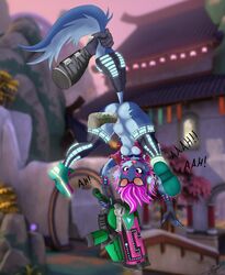 1boy 1girls absurd_res androxus_(paladins) anus ass ass_up big_breasts blue_fur breasts canid canine clothed clothing female fox fur hi-rez_studios hi_res lugavi mammal paladins pants pants_down partially_clothed penetration pepper_(paladins) purple_hair pussy tail tail_grab unseen_male_face vaginal_penetration