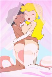 1boy 1girls animated artist_self-insert ass bed bed_sheet bedroom blonde_hair bounce breasts brown_skin closed_eyes cute_female cute_femboy dark-skinned_femboy dark-skinned_male dark_skin earrings eyebrows eyebrows_visible_through_hair eyelashes female femboy femboy_on_female gloves heart hetero hetero_sex interracial legs legwear lipstick male mario_(series) minus8 minus8_(character) moaning mushroom nintendo nipples nude on_knees one_eye_closed otoko_no_ko penis princess_peach pussy_juice royalty sex super_mario_bros. thrusting trap wholesome