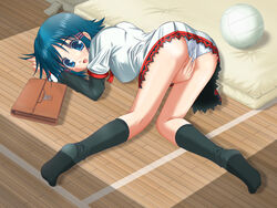 female fushimi_yukari green_eyes green_hair masturbation routes school_uniform