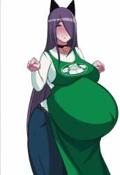 1girls animated animated apron bell belly belly_button big_belly cat_ears clothed collar female jeans long_hair meme no_sound original pregnant pregnant_belly purple_hair sad_cat_dance tagme video yukinohi