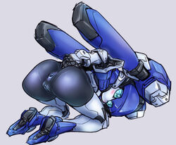 1girls android anus ass bent_over blazermate blue_anus blue_eyes blue_pussy blush female hybrid looking_at_viewer medarot no_humans no_mouth no_nose pochincoff pussy robot robot_girl simple_background solo spread_anus top-down_bottom-up uncensored white_background