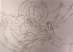 aku_(artist) animal_genitalia animal_penis anus balls dragon feral hexdragon_(character) hi_res knot male_only masturbating masturbation penis ridged_penis simple_background