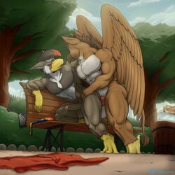 1:1 2019 2boys abs anal anal_sex anthro anthrofied avian beak biceps bird clothing corrsk duo erection feathered_wings feathers furry gryphon hi_res humanoid_penis interspecies male male_only muscular muscular_male nintendo nude original_character outside pecs penetration penis pokémon_(species) pokemon pokemon_dppt pokemorph public red_eyes sex staraptor testicles text thick_thighs underwear video_games watermark wings yaoi