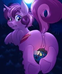 absurd_res altus_bastion anus ass campfire fan_character female hi_res macro moon my_little_pony night pussy size_difference star_bright sugary_violet sugaryviolet tent underhoof