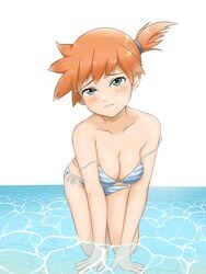 1girls bikini blush breasts cleavage clothed etude female female_only green_eyes human human_only kasumi_(pokemon) nintendo off_shoulder orange_hair pokemon pokemon_rgby ponytail solo source_request swimsuit water