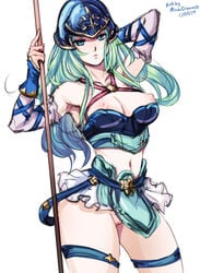 1girls areolae armor blue_eyes breasts clothing dated exposed_breasts exposed_pussy female female_only fire_emblem fire_emblem:_path_of_radiance fire_emblem:_radiant_dawn green_hair hair long_hair minacream nephenee_(fire_emblem) nintendo nipples pussy solo thighs video_games