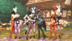 3d 6+girls 7girls backside black_hair blood_elf blue_skin bunny_ears dark-skinned_female female female_only garter_belt garter_straps high_elf high_heels hugging human human_(warcraft) human_(world_of_warcraft) jaina_proudmoore katherine_proudmoore lady_liadrin lucille_waycrest multiple_boys multiple_girls noblegarden open_toe_shoes original_character pantyhose partially_clothed rear_view source_filmmaker standing stockings sylvanas_windrunner tattoo vereesa_windrunner warlock warlock_(warcraft) white_hair world_of_warcraft zentaeron zentaria_blackwood