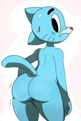 anthro ass big_ass blue_fur cub edit fangs feline femboy fur furry girly gumball_watterson looking_at_viewer looking_back male male_only nude nude_edit nude_male sssonic2 teapot_(body_type) the_amazing_world_of_gumball young